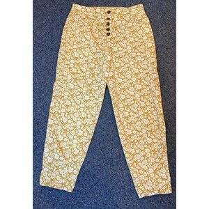 Boden Pants Tapered Leg Button Fly Mustard Yellow Cream Floral 4 Petite 4P